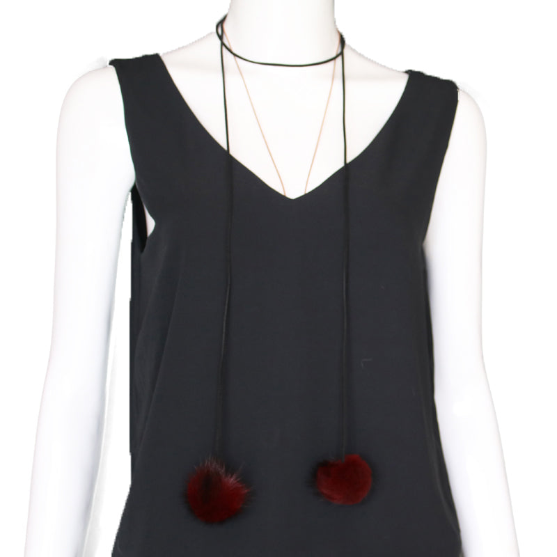 Adjustable Rope Necklace with Mink Fur Poms - paulamariecollection
