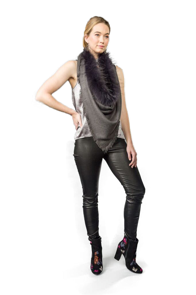 Raccoon Trimmed Square Wrap with Eyelash Fringe - paulamariecollection