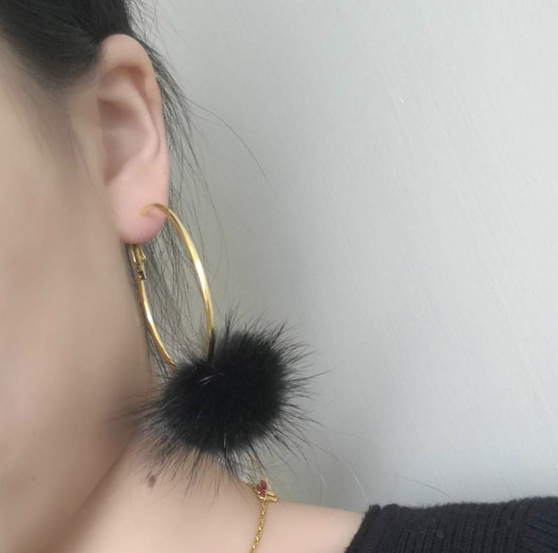 Mink Fur Pom Hoop Earrings - paulamariecollection