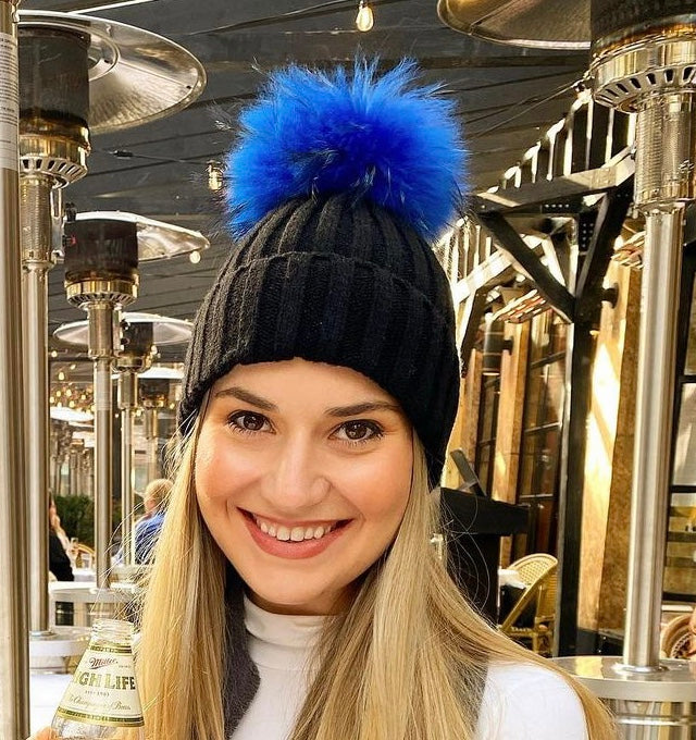Knitted Beanie with Removable Dyed Fur Pom - paulamarie