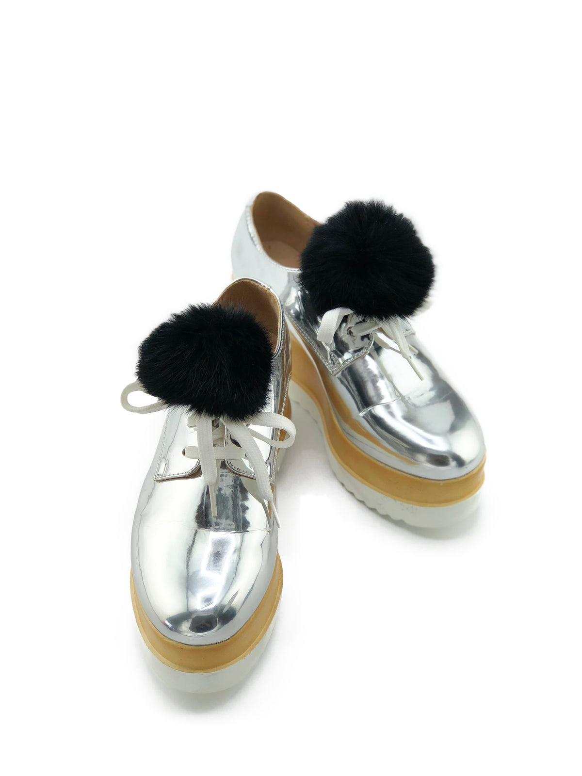 Rex Rabbit Fur Pom Shoe Lace Bands - paulamariecollection