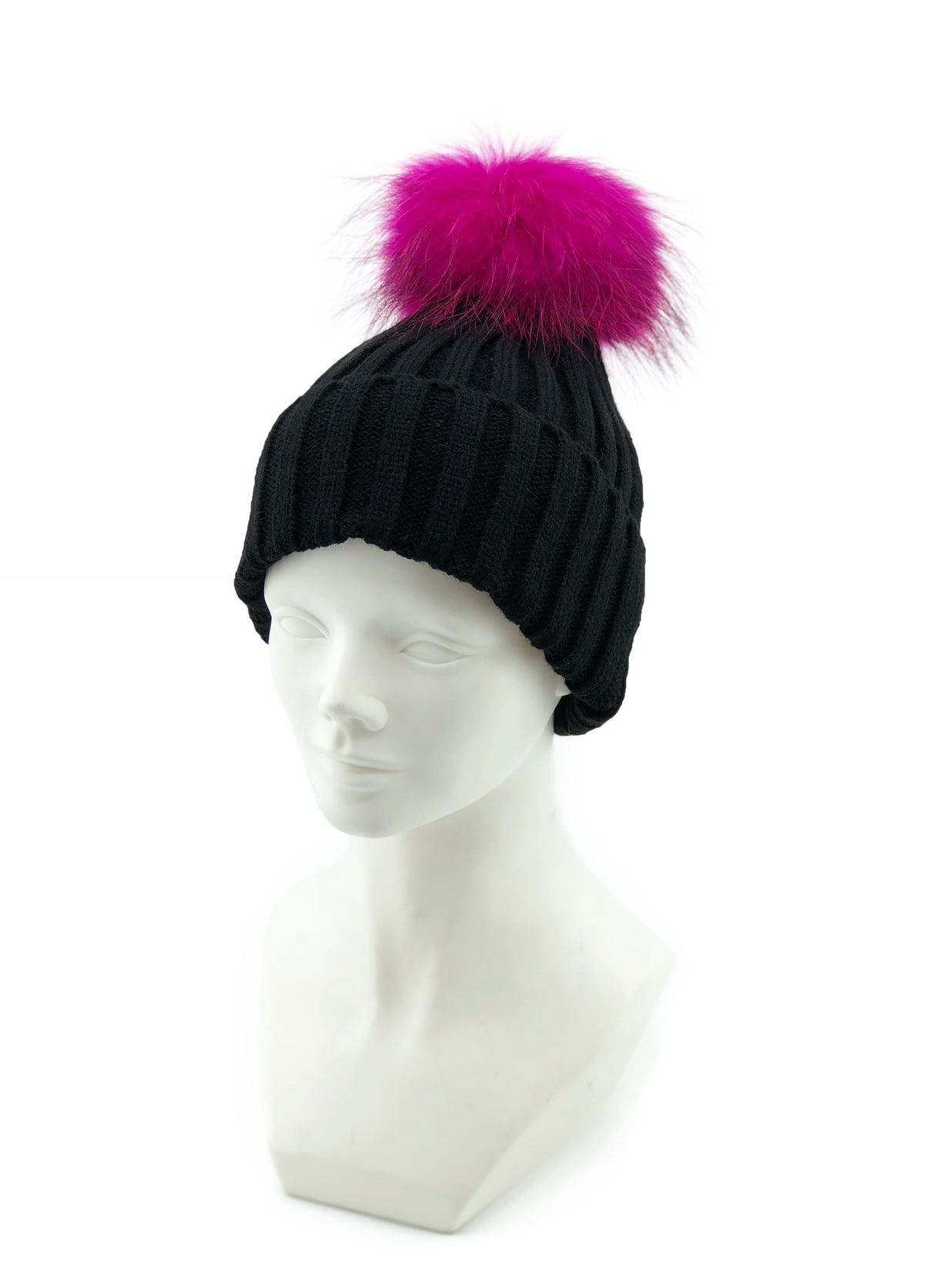 Knitted Beanie with Removable Dyed Fur Pom - paulamariecollection