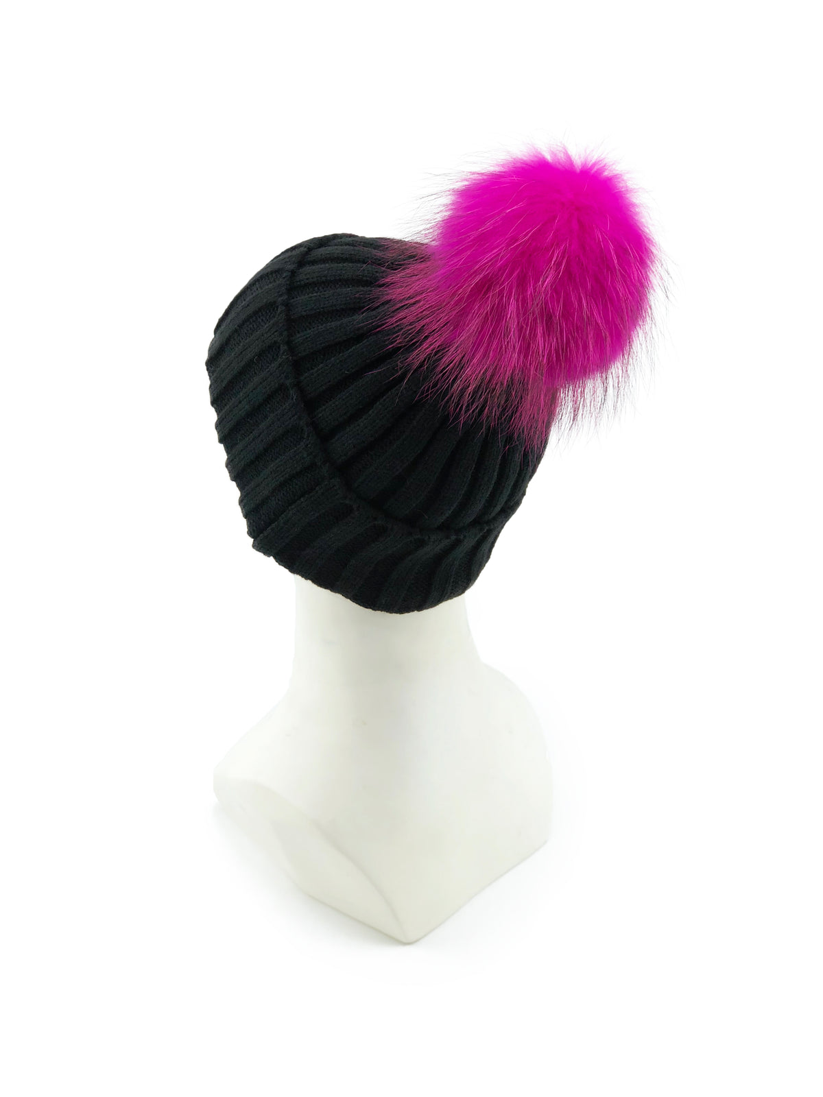 Knitted Beanie with Removable Dyed Fur Pom - paulamariecollection