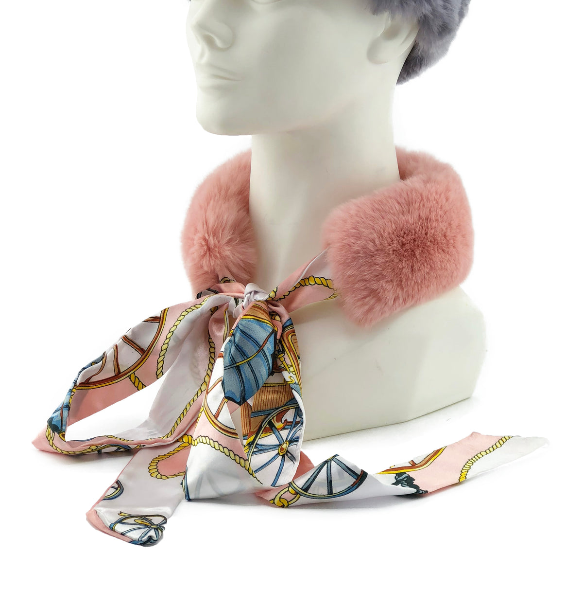 Rose Rex Rabbit Scarf with Pink/White Silk Ribbon - paulamariecollection