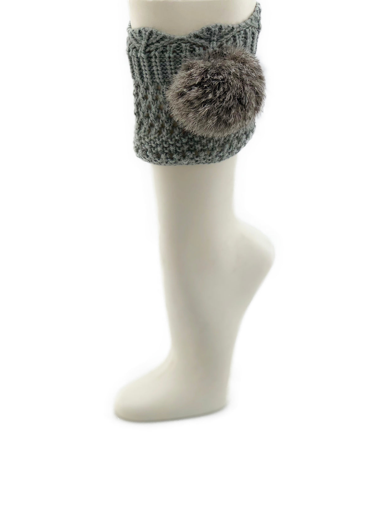 Grey Leg Warmer/Boot Cover with Rex Rabbit Pom - paulamariecollection