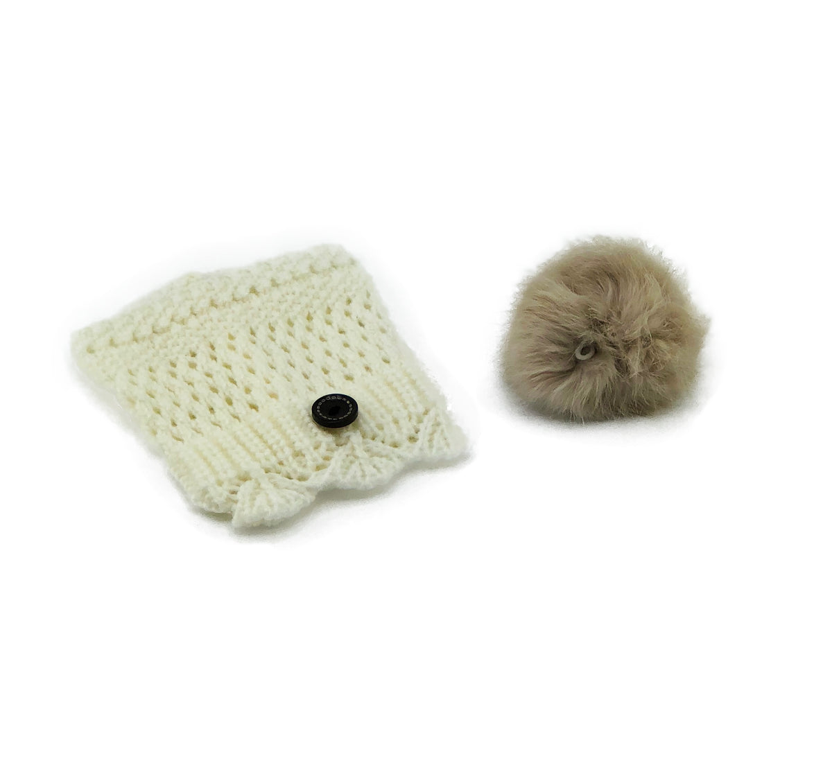 Off-White Leg Warmer/Boot Cover with Rex Rabbit Pom - paulamariecollection