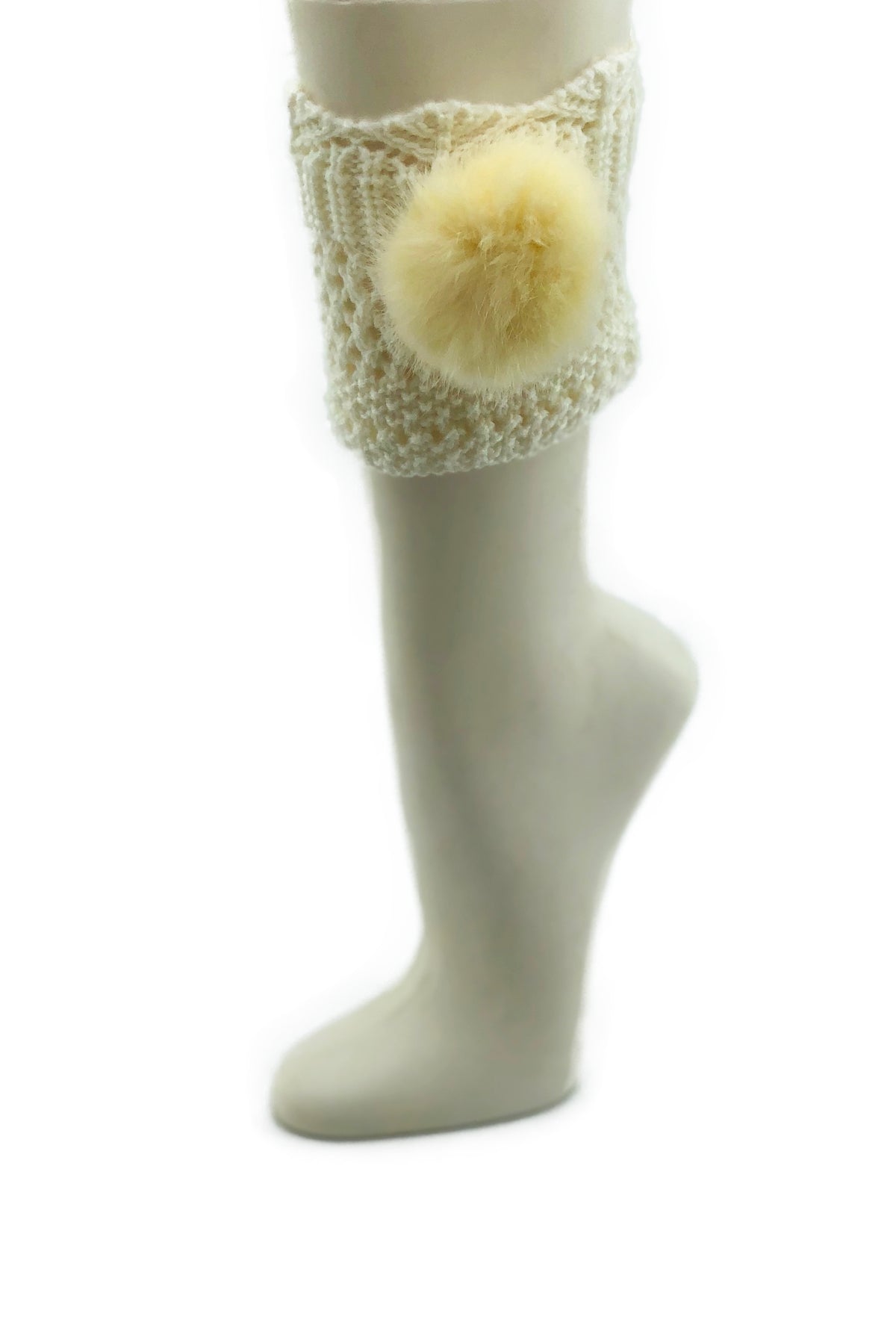 Off-White Leg Warmer/Boot Cover with Rex Rabbit Pom - paulamariecollection
