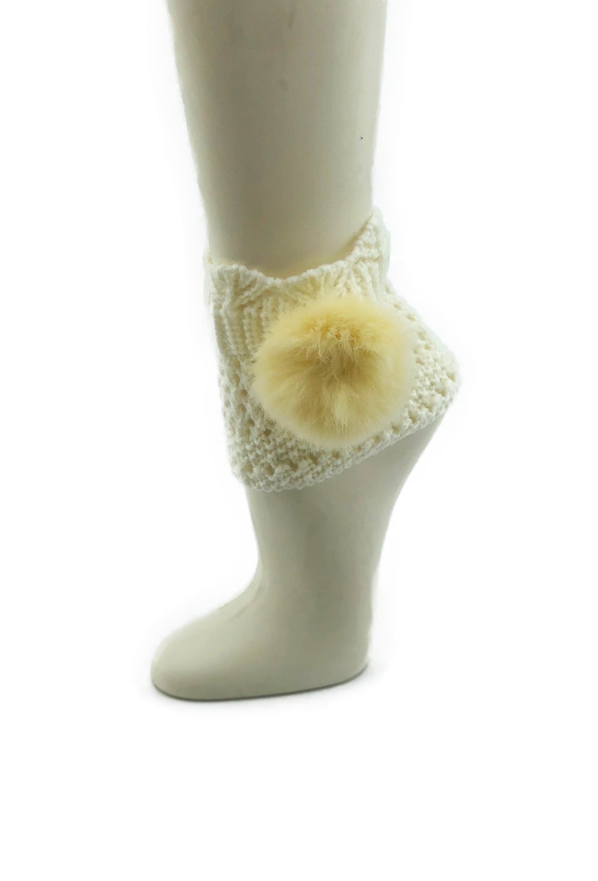 Off-White Leg Warmer/Boot Cover with Rex Rabbit Pom - paulamariecollection