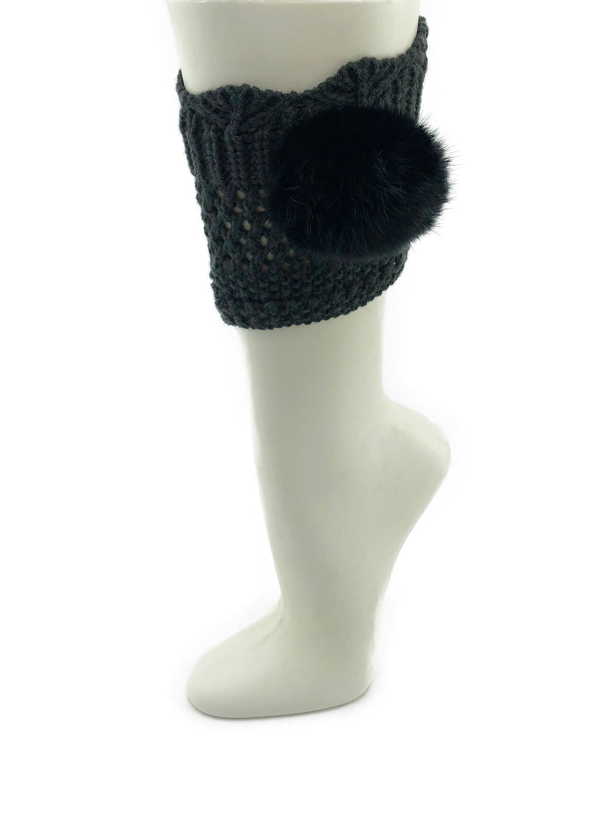 Dark Grey Leg Warmer/Boot Cover with Rex Rabbit Pom - paulamariecollection