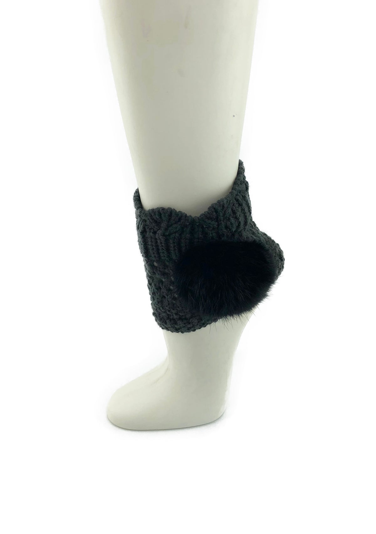 Dark Grey Leg Warmer/Boot Cover with Rex Rabbit Pom - paulamariecollection
