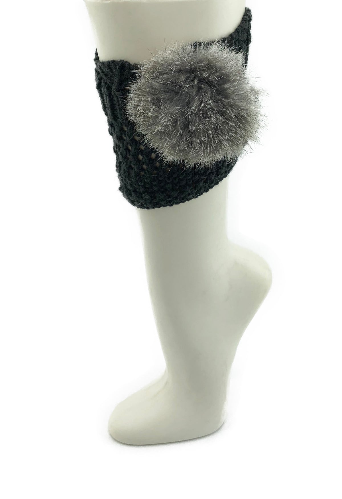 Dark Grey Leg Warmer/Boot Cover with Rex Rabbit Pom - paulamariecollection