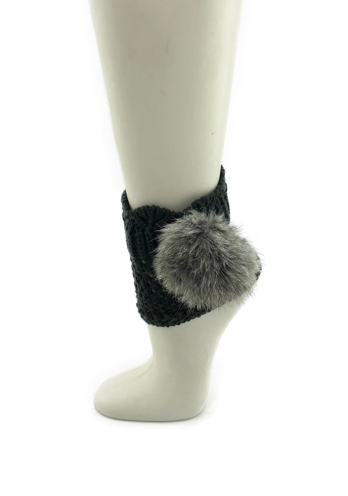 Dark Grey Leg Warmer/Boot Cover with Rex Rabbit Pom - paulamariecollection
