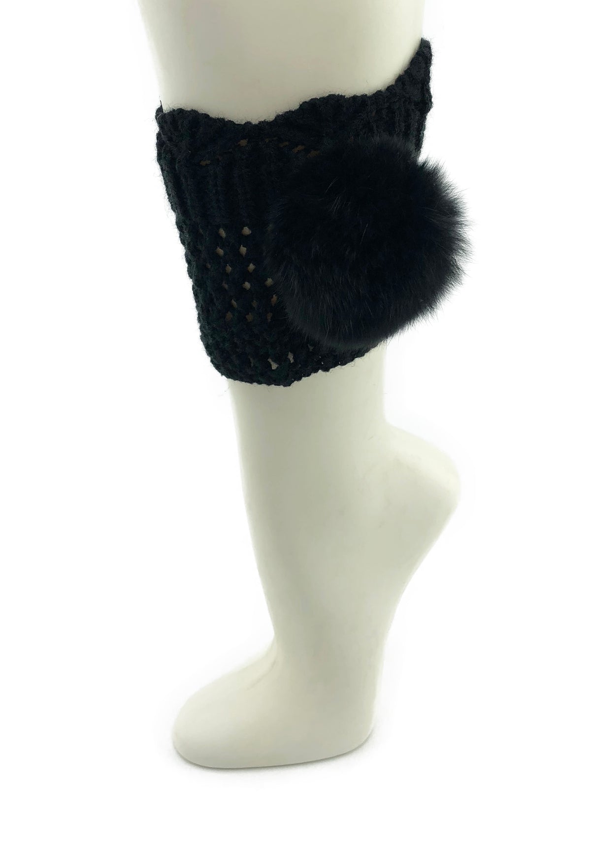 Black Leg Warmer/Boot Cover with Rex Rabbit Pom - paulamariecollection