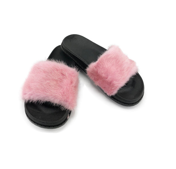 Mink fur slides pink - velurboutique