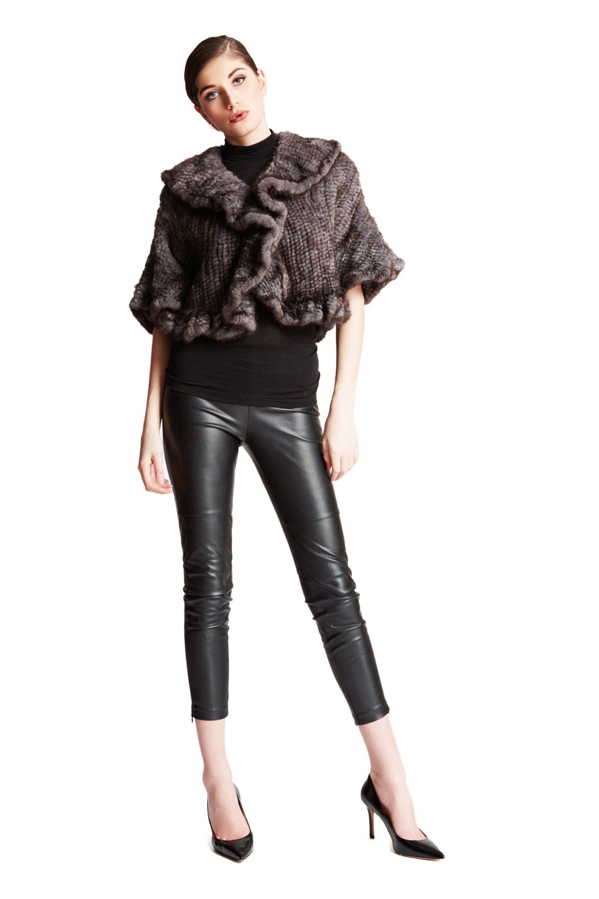 THE FERNIE Knitted Mink Ruffle Bolero - paulamariecollection