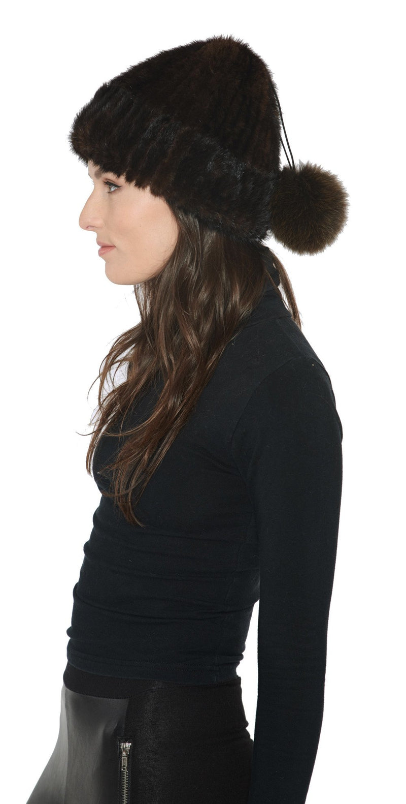 Knitted Mink Beanie with Adjustable Hanging Pom - paulamariecollection