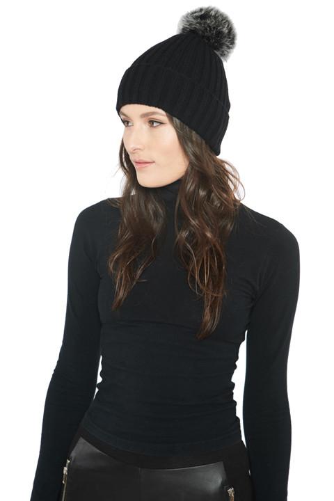 Cashmere Knitted Beanie with Removable Fur Pom - paulamariecollection