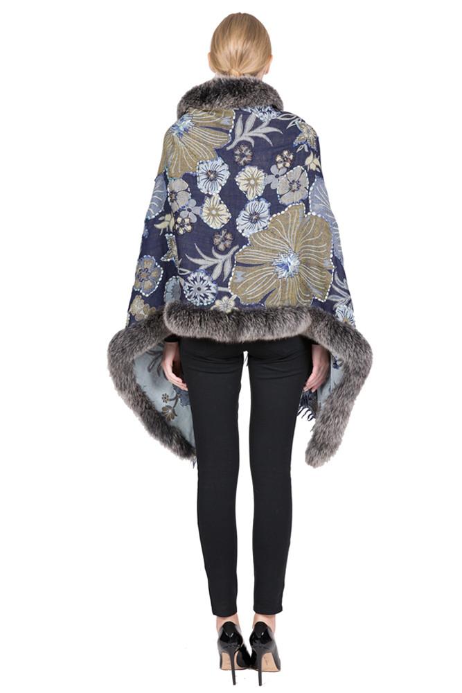 THE ROTZ Wool Wrap with Silver Fox Fur Trim - paulamariecollection