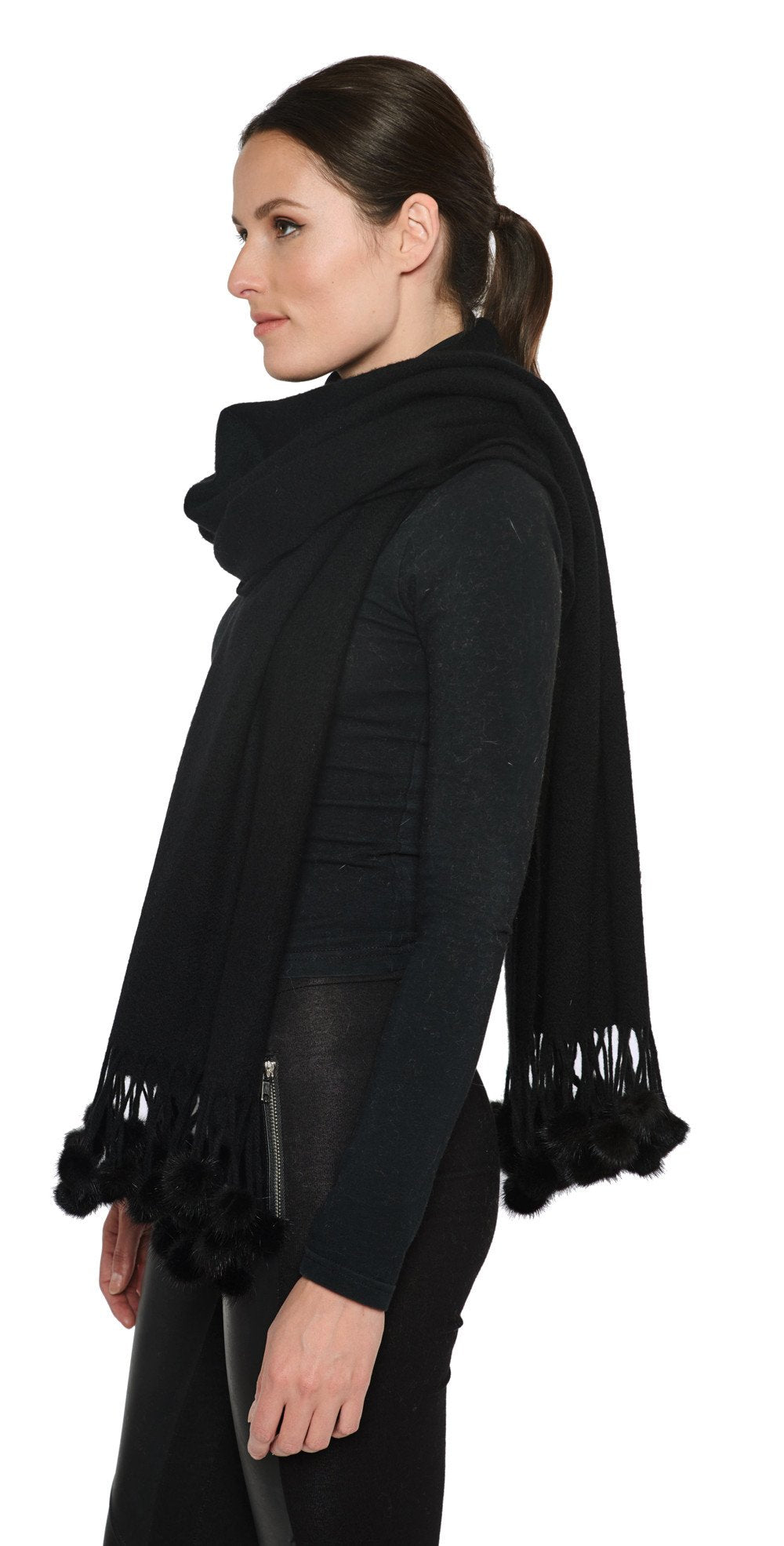 THE ZELL Cashmere Scarf with Mink Fur Poms - paulamariecollection