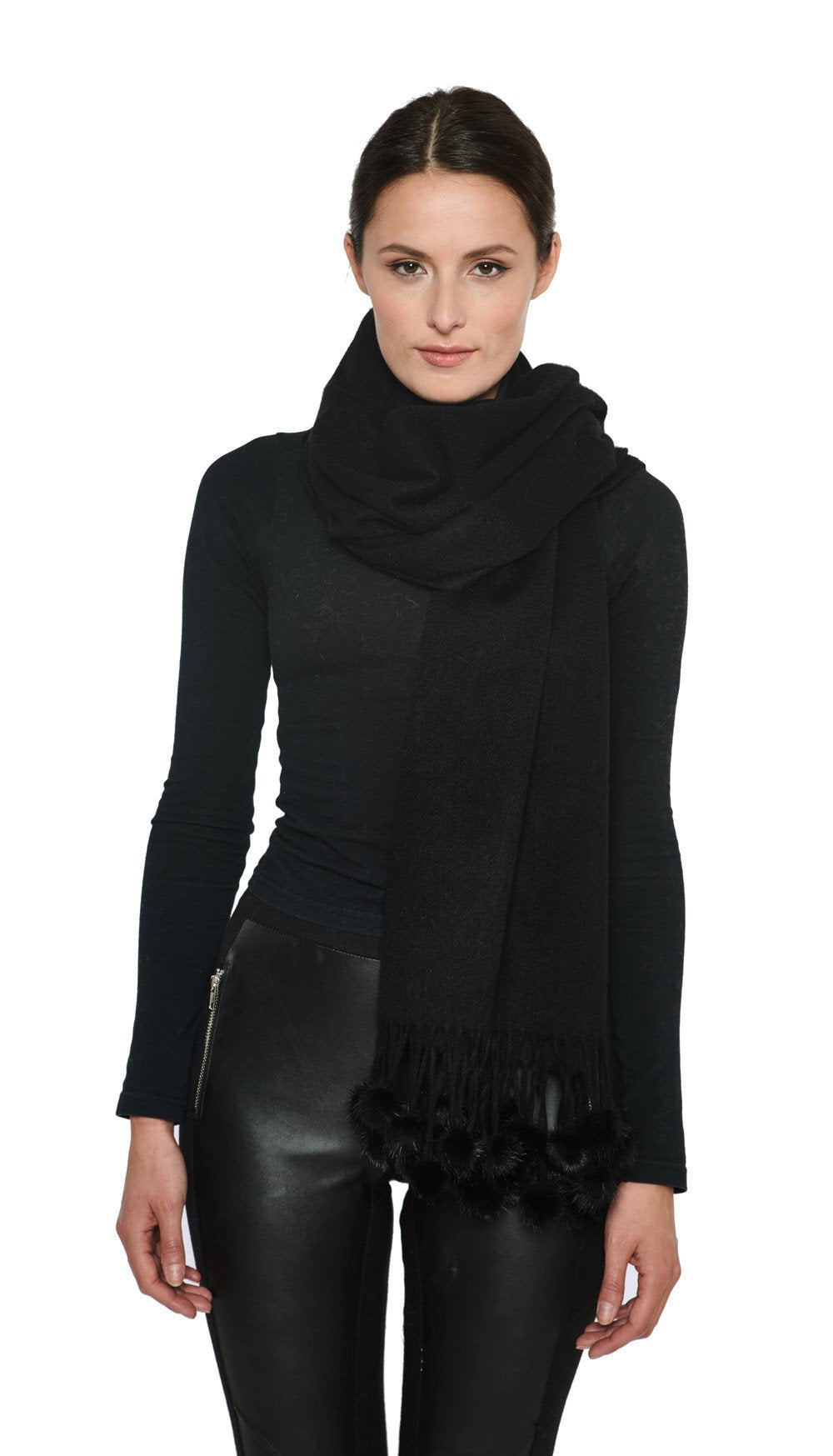 THE ZELL Cashmere Scarf with Mink Fur Poms - paulamariecollection