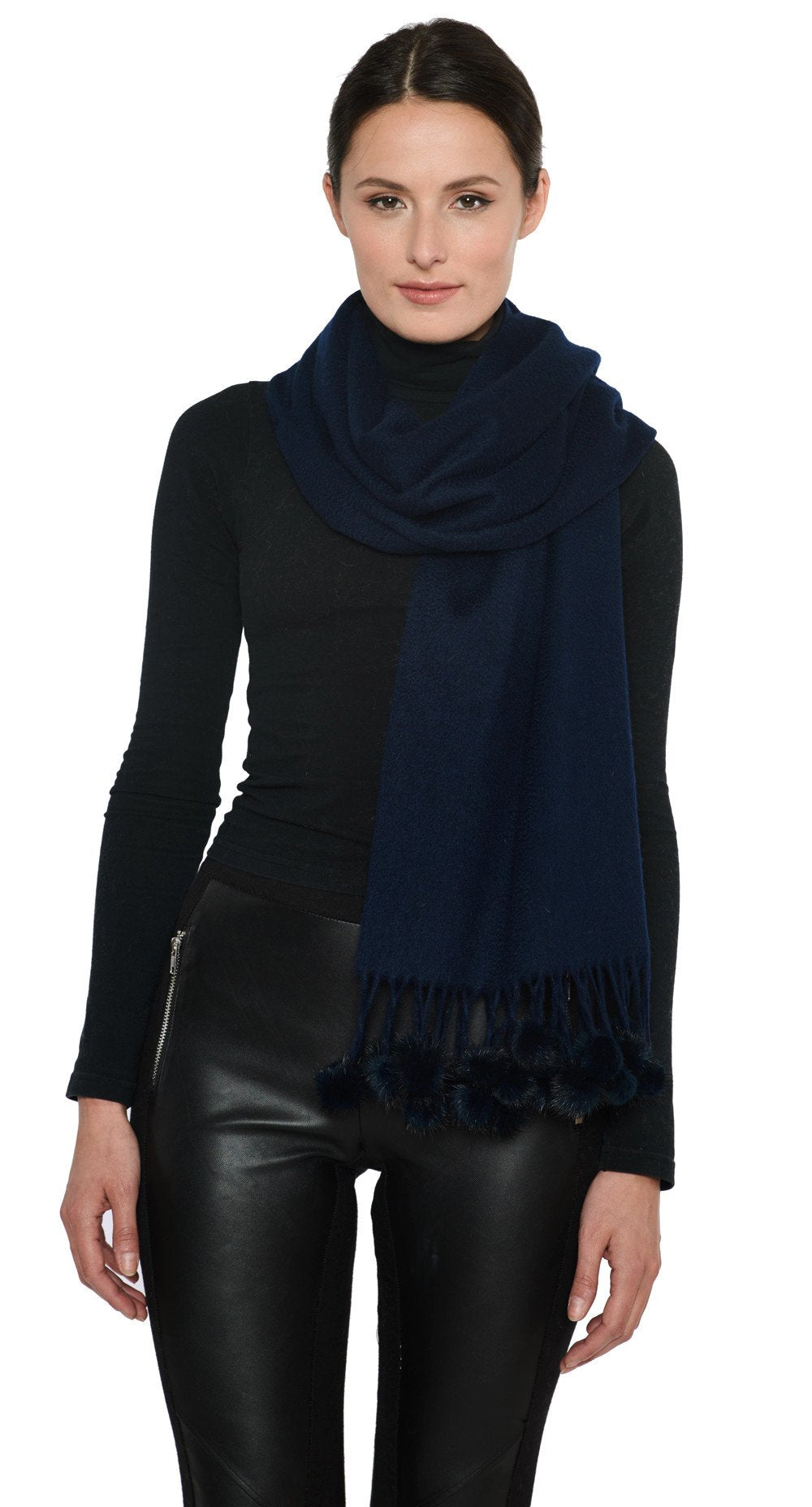 THE ZELL Cashmere Scarf with Mink Fur Poms - paulamariecollection
