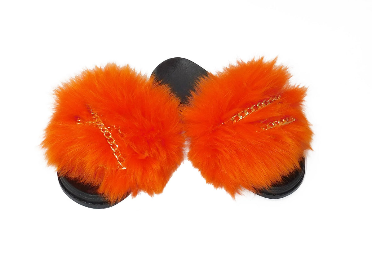 Fox Fur Slides with Gold Chains - paulamariecollection