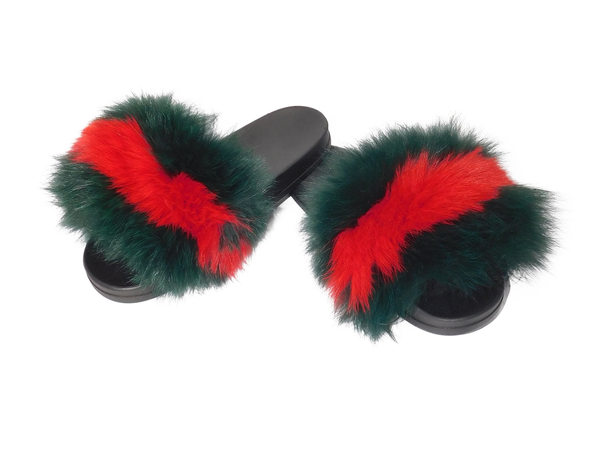Striped Fox Fur Slides - paulamariecollection