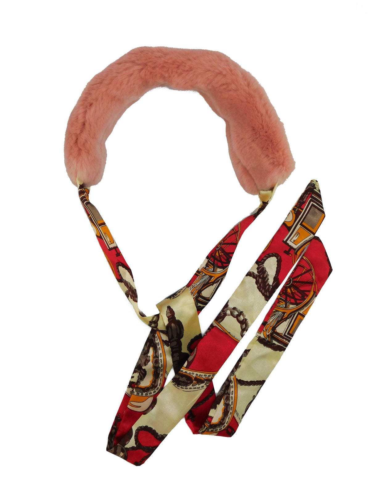 Rose Rex Rabbit Scarf with Red/Gold Silk Ribbon - paulamariecollection