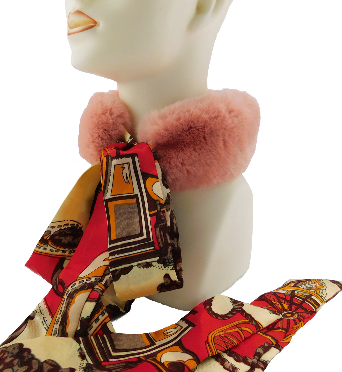 Rose Rex Rabbit Scarf with Red/Gold Silk Ribbon - paulamariecollection