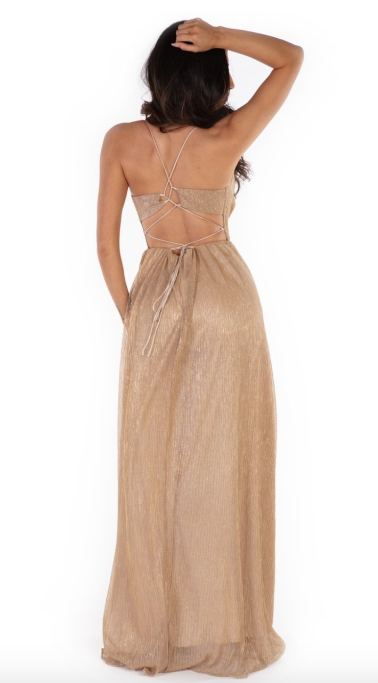 Golden Goddess Halter Dress - paulamariecollection