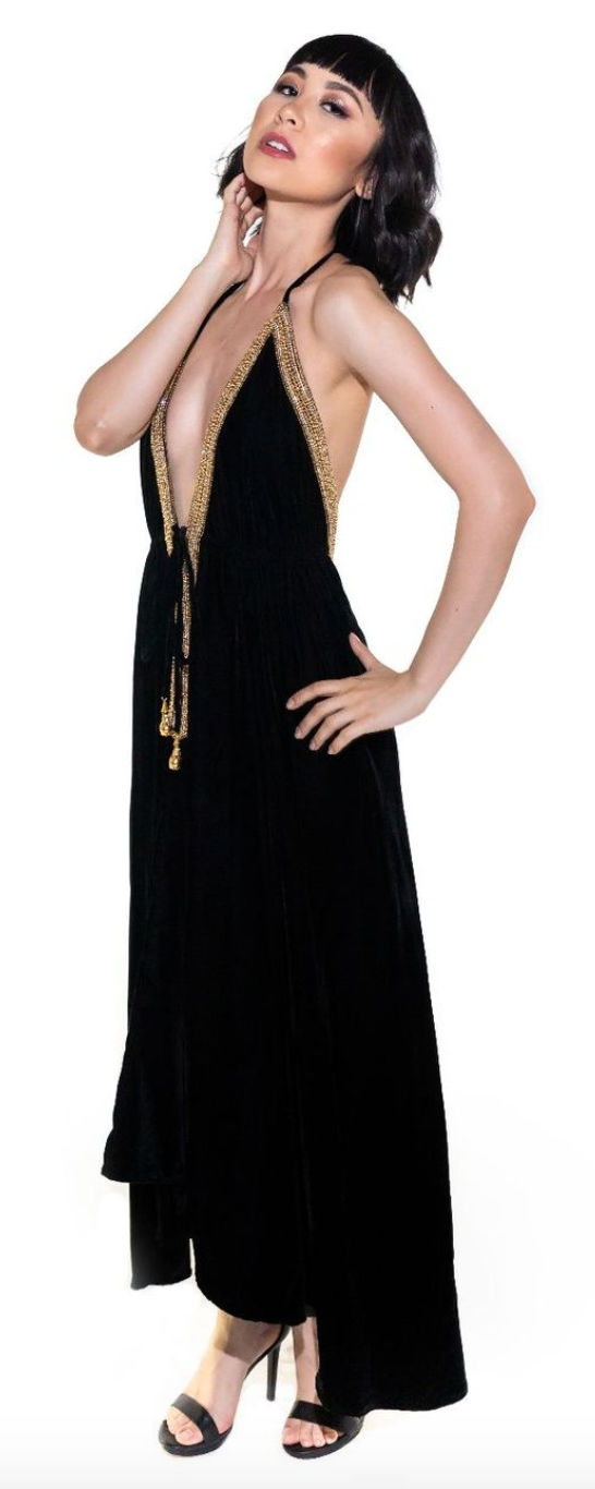 Monte Carlo Velvet High Low Dress With Embellishments - paulamariecollection