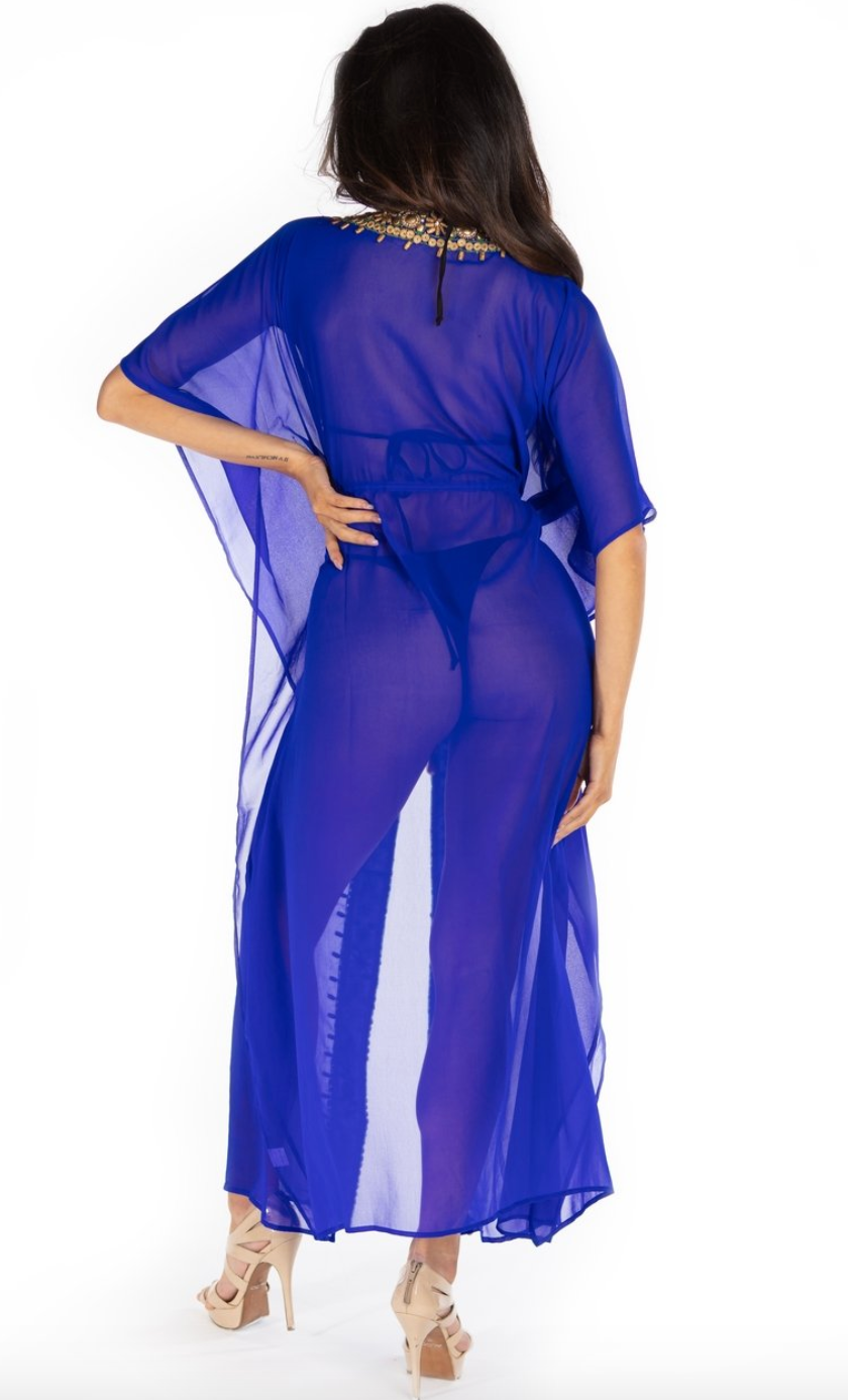 Santorini Long Kaftan Robe With Embellishments - paulamariecollection