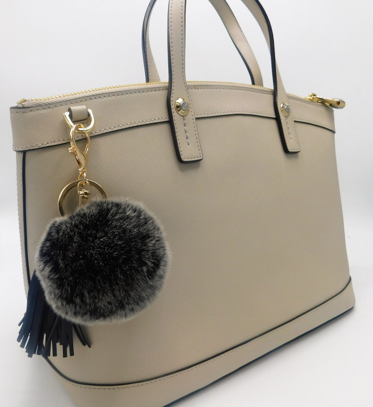 Rex Rabbit Pom Keychain with Leather Tassels - paulamariecollection