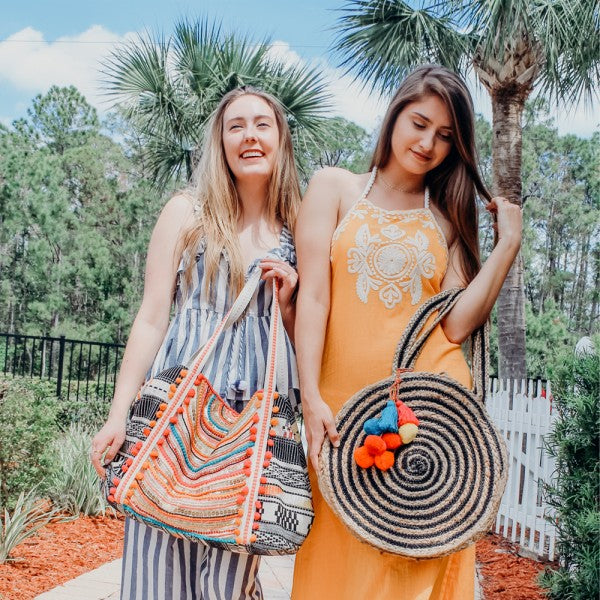 Raven Stripe Eco-Friendly Jute Round Shoulder Bag - paulamariecollection