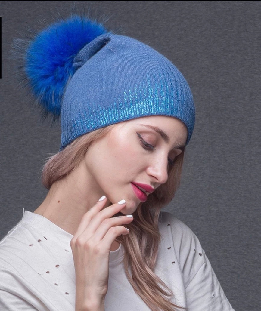 Metallic Gradient Cashmere Beanie with Pom - paulamariecollection