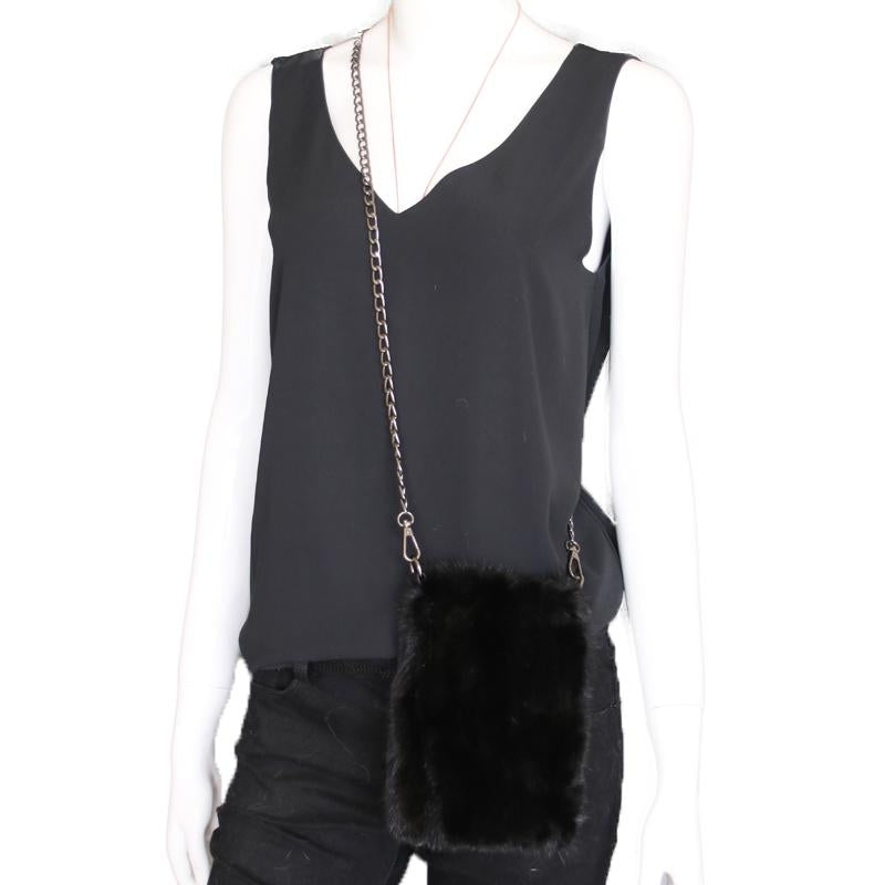 Mink Fur Black Crossbody Purse - paulamariecollection