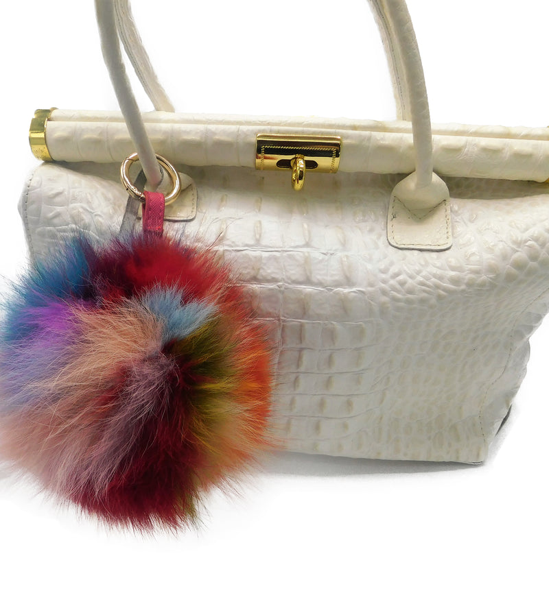 Multicolor Fox Fur Pom Pom Keychain - paulamariecollection