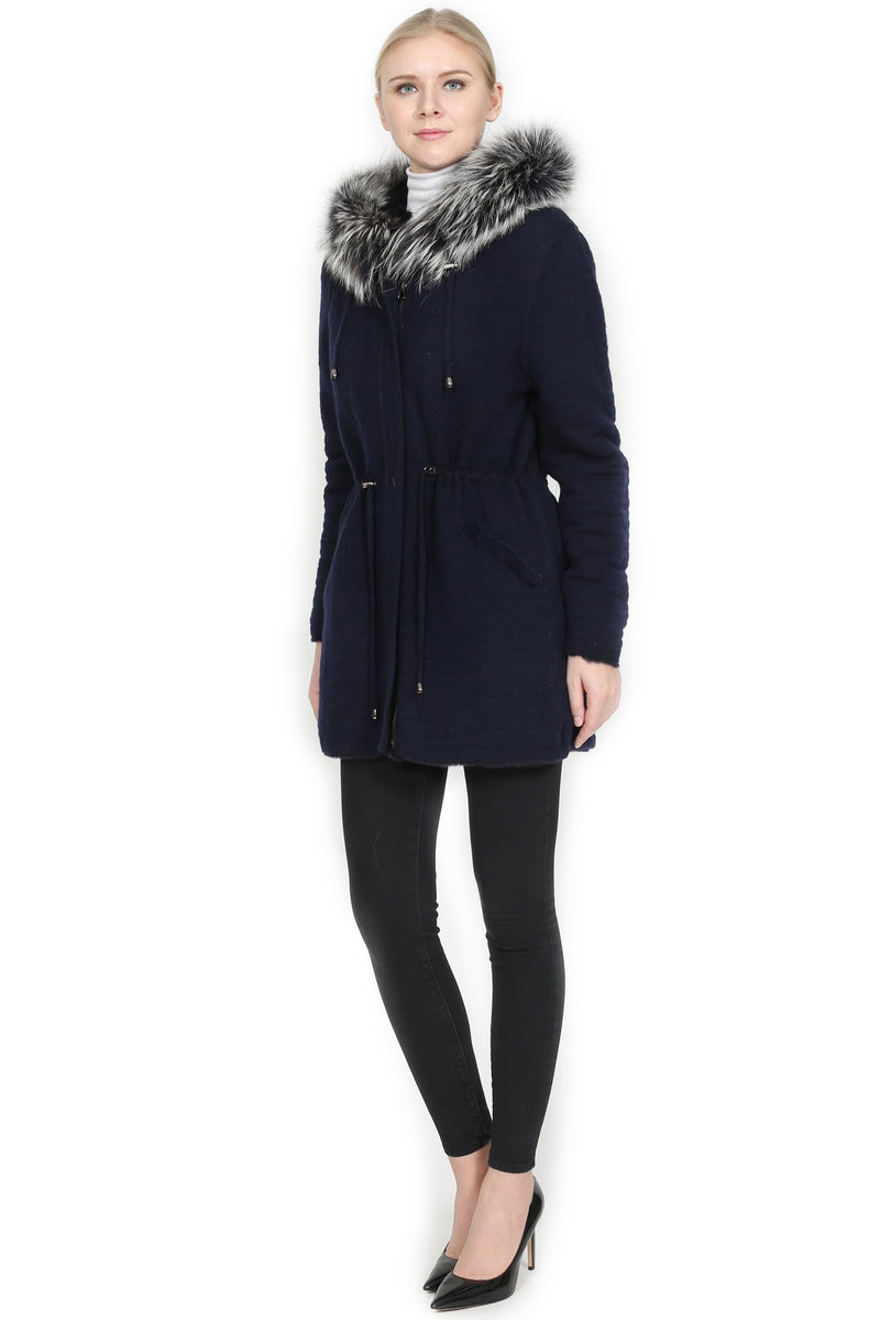 THE SELKIRK Reversible Rex Rabbit Fur Jacket with Silver Fox Trim Hood - paulamariecollection