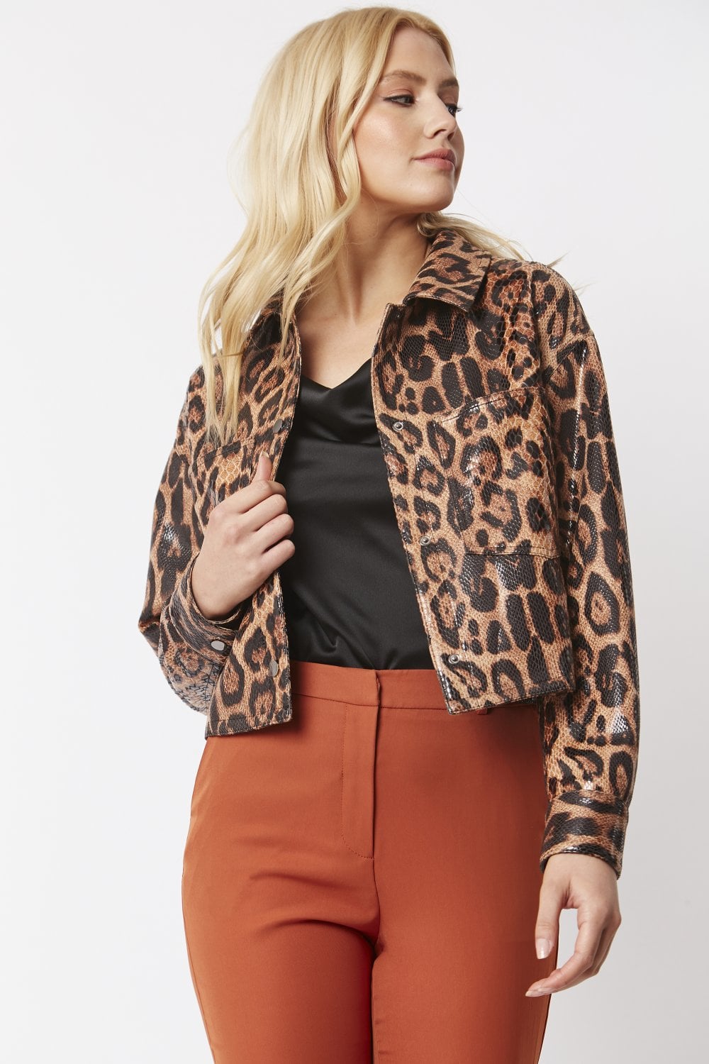 Snake Print Biker Cropped Jacket - paulamariecollection