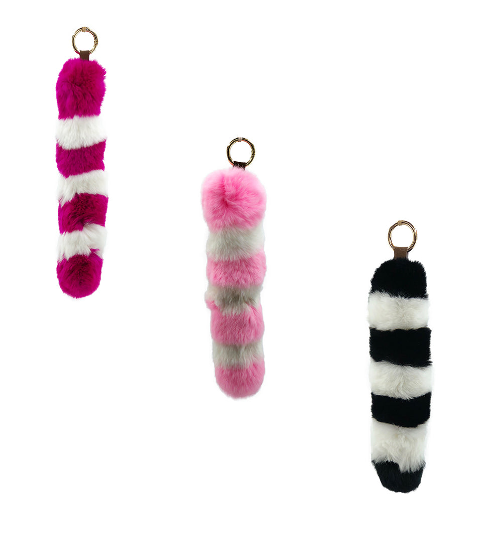 Rex Rabbit Fur Striped Clip-on Keychain - paulamariecollection
