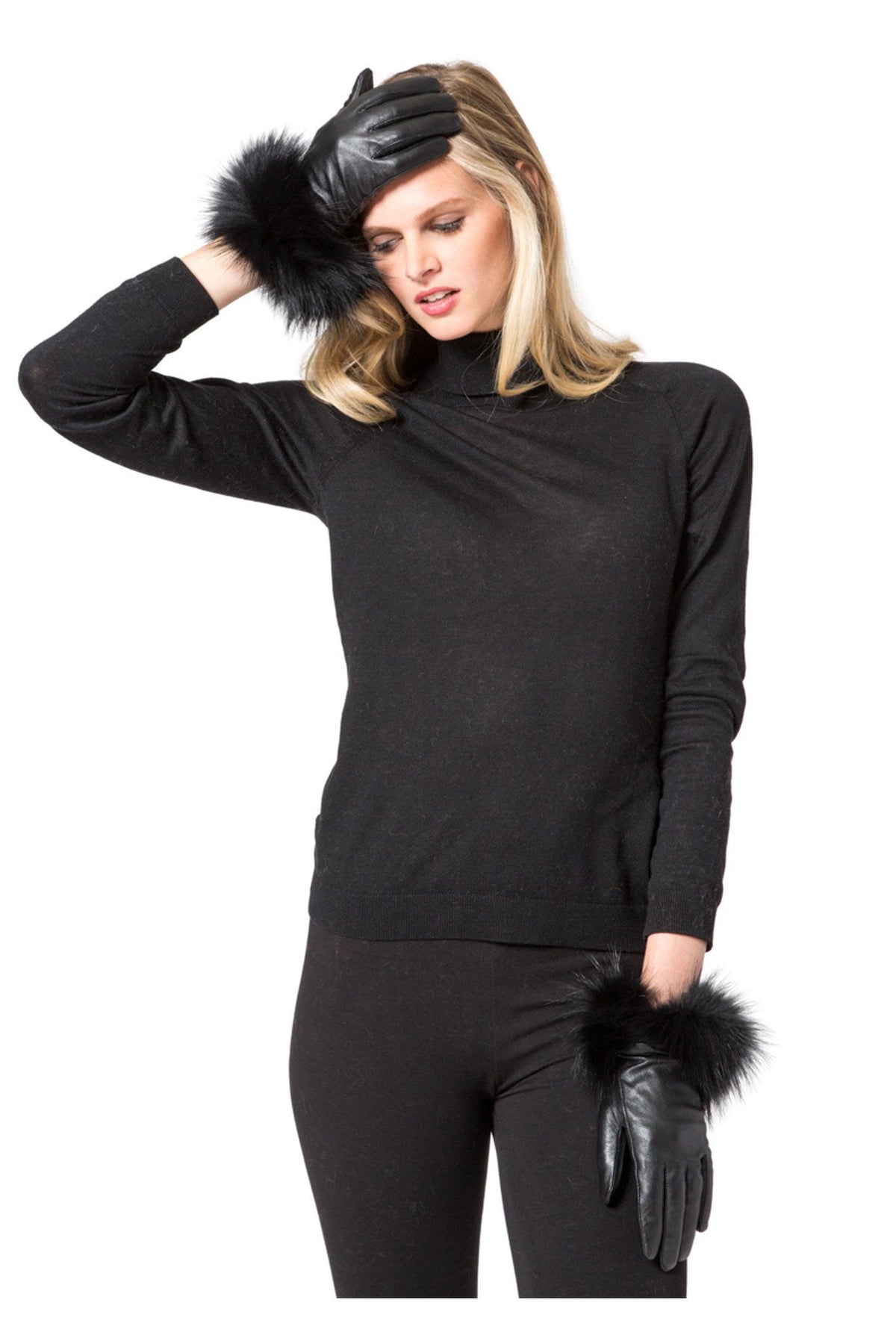 THE TULA Short Leather Gloves with Fox Trim - paulamariecollection