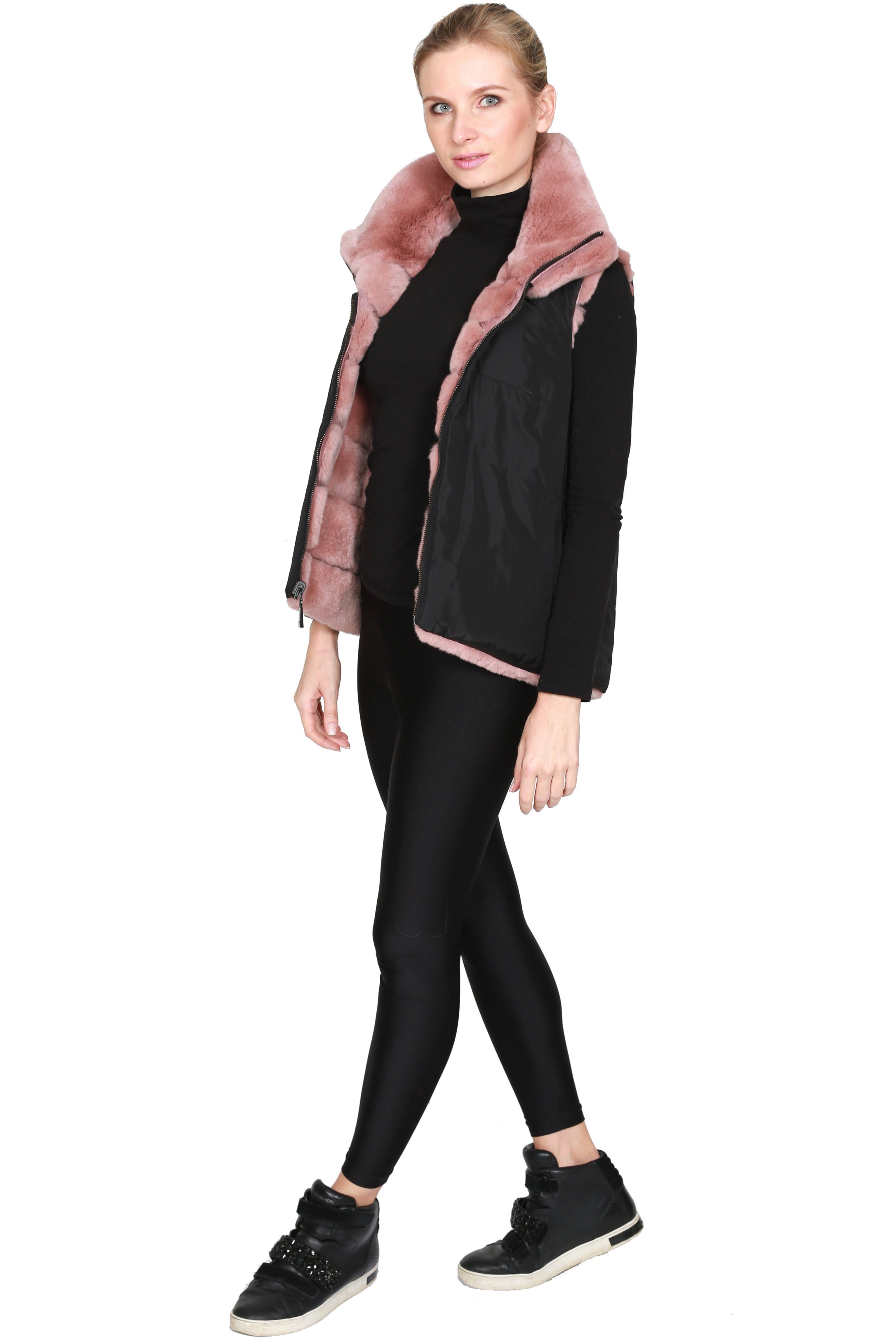 Reversible Rex Rabbit Vest with Pop-up Collar - paulamariecollection