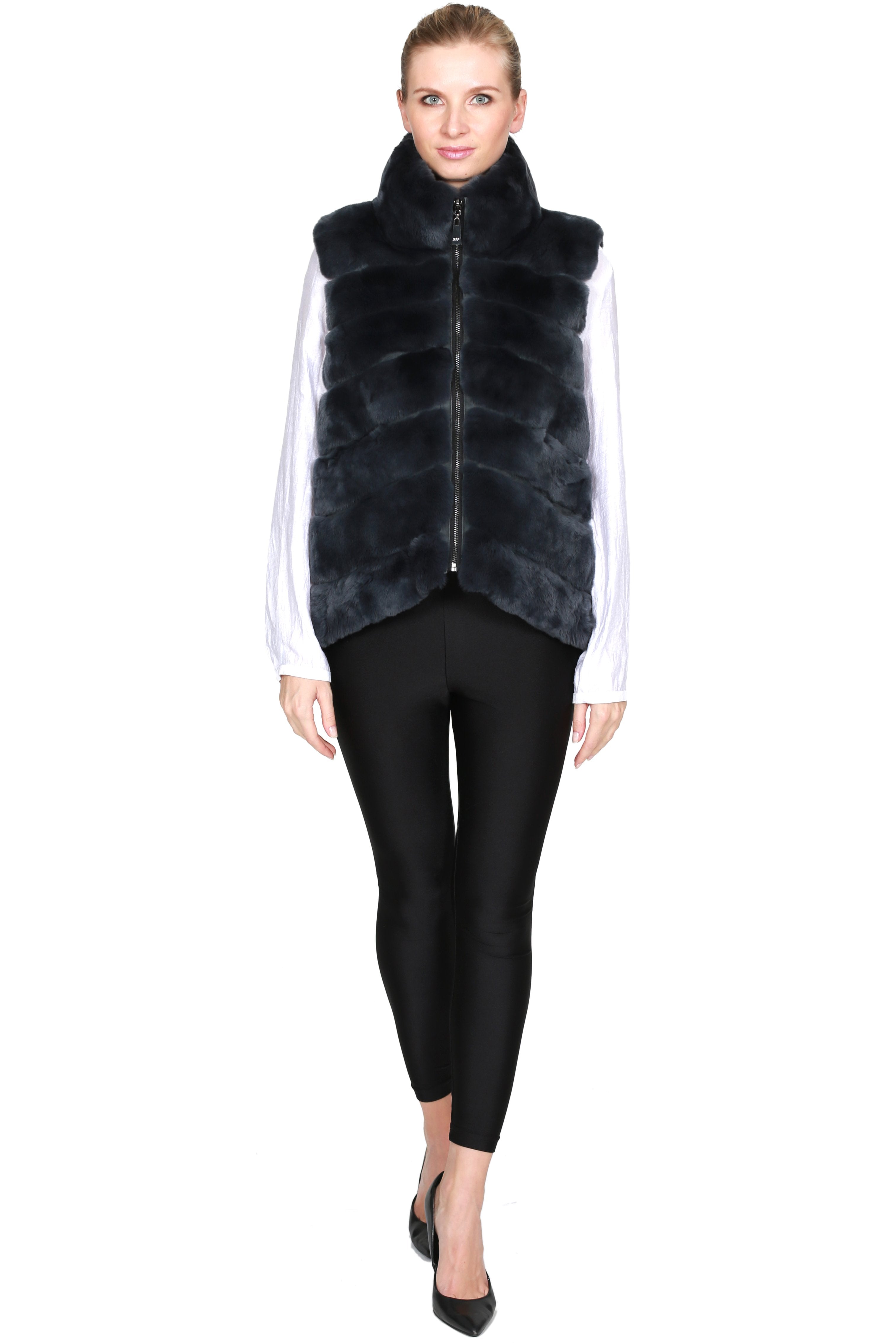 Reversible Rex Rabbit Vest with Pop-up Collar - paulamariecollection