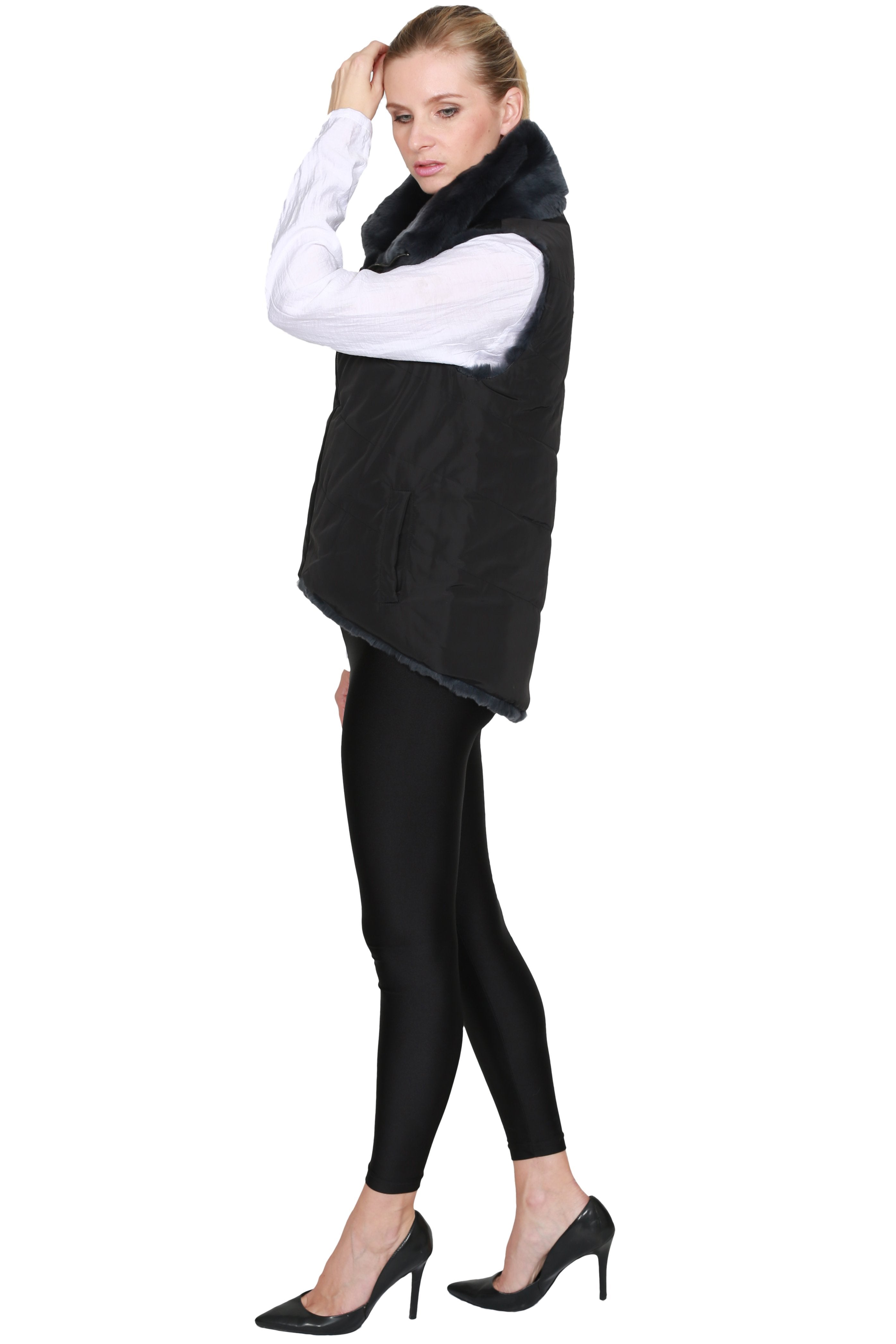 Reversible Rex Rabbit Vest with Pop-up Collar - paulamariecollection