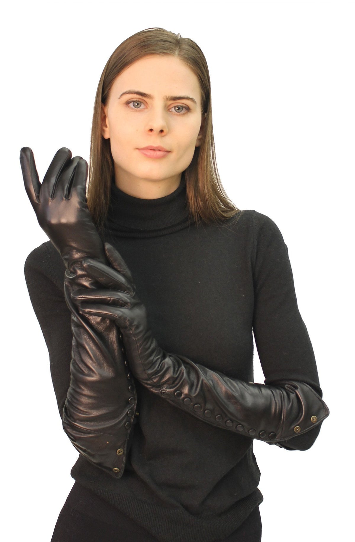 THE VACHA Long Leather Gloves with Snap Closures - paulamariecollection