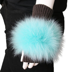 Grey Cashmere Fingerless Gloves with Fox Fur Pom - paulamariecollection