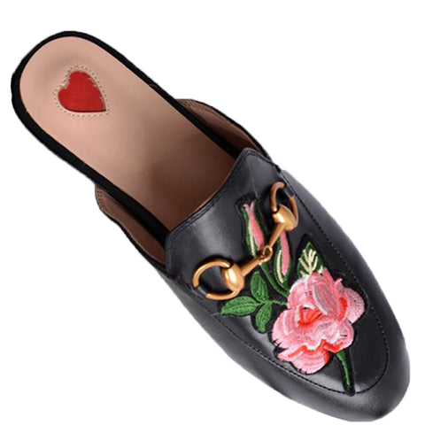 Leather Flats with Rose Design - paulamariecollection