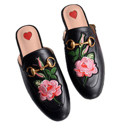 Leather Flats with Rose Design - paulamariecollection