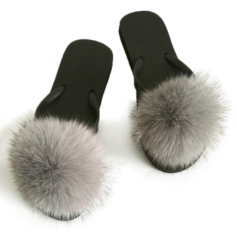Flip Flops with Removable Fox Fur Poms - paulamariecollection