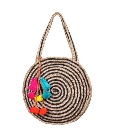 Raven Stripe Eco-Friendly Jute Round Shoulder Bag - paulamariecollection
